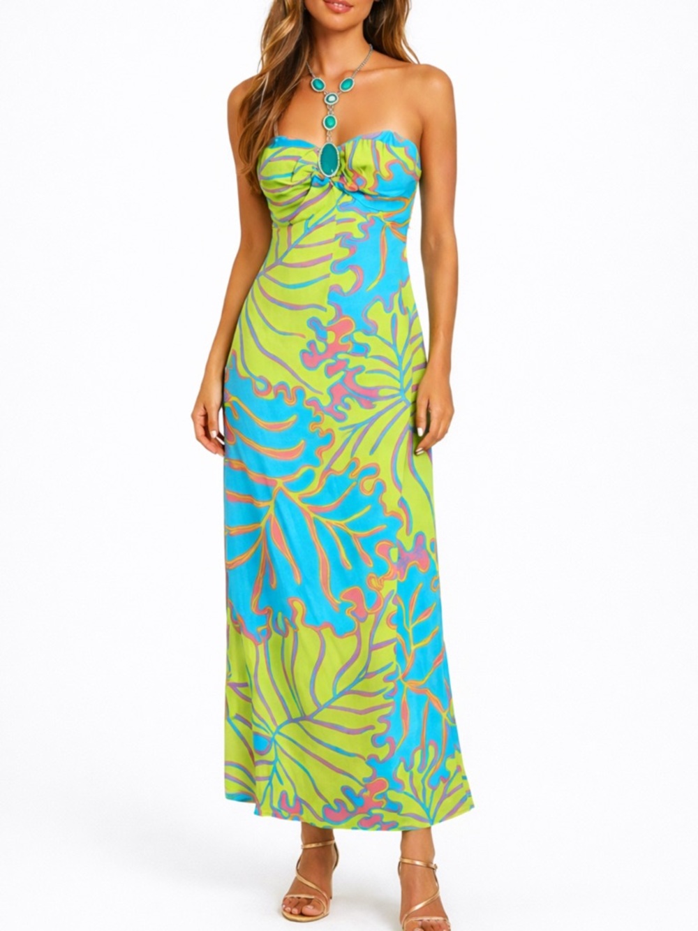Rare Lilly Pulitzer Silk Strapless Jeweled Halter Dress 8